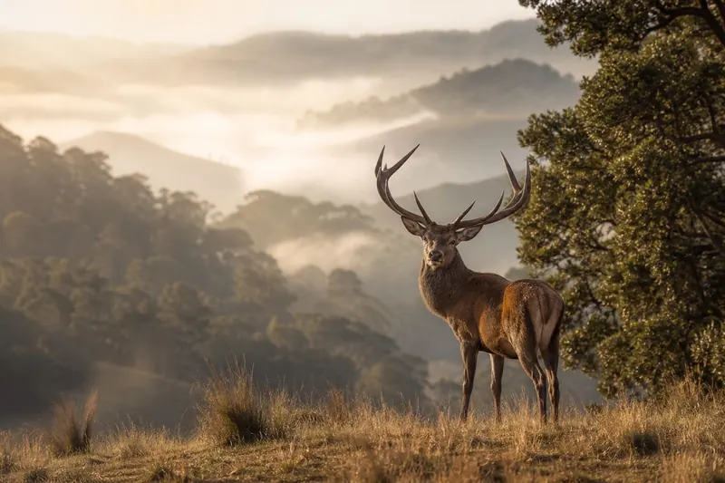 Red deer stag on a New Zealand hillside