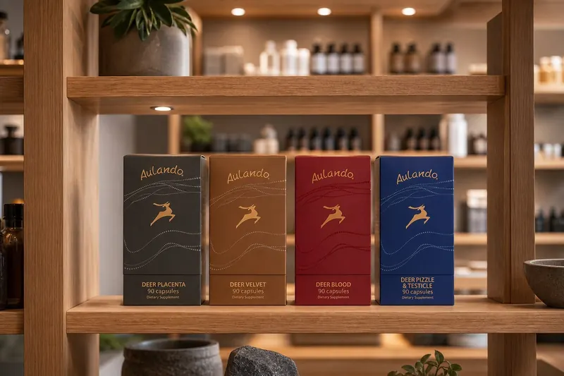 The Aulando range on a wooden store shelf